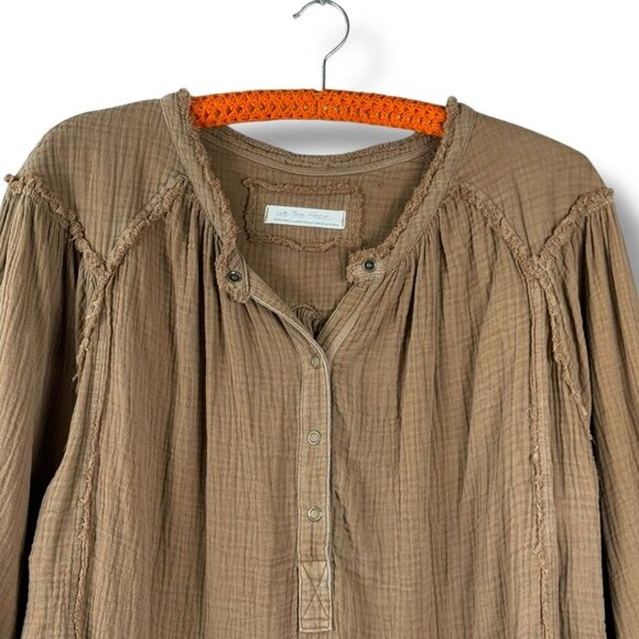 Free People Beach Day Henley Womens Sz XS Brown 1/2 Button Long Sleeve Pullover - Picture 4 of 12
